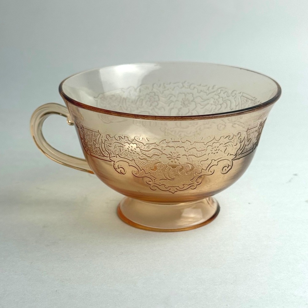 Vintage Fostoria Vesper Amber Etched Floral 2.25" Tea Cup Depression Glass